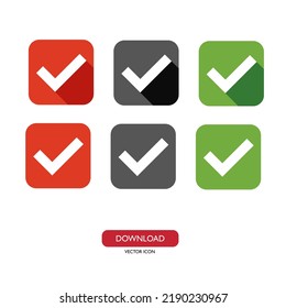 Gran juego de botones planos con marcas de verificación verdes y rojas. Esquinas cuadradas redondeadas.