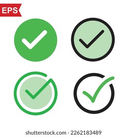 Large set of flat buttons: green check marks