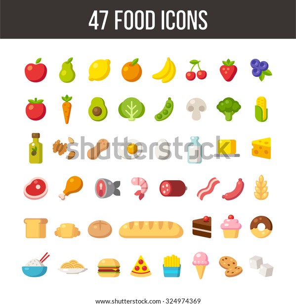 Large Set Flat Cartoon Food Icons Stock Vector (Royalty Free) 324974369