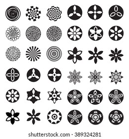 Large set of flat icon flower, icons silhouette, isolated. Pretty retro design for stickers, labels, logo, tags, gift wrapping paper patterns.