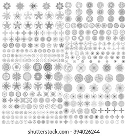 Large Set of flat liner icon flower. Black and white, Isolated floral elements for coloring book. Floral icons, logo, stickers, labels, tags. Create imaginary composition.
