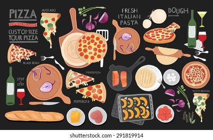 Large set of food illustrations.
