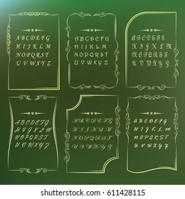 A large set of frames of different shapes with the alphabet. Vector illustration.
