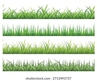 Grande conjunto de hierba verde fresca en longitudes y densidades para su uso como Elementos de diseño aislados sobre fondo blanco