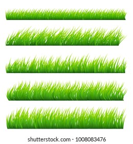 Large set of Fresh Green Spring Grass Borders in Lengths and Densities for Use as Design Elements on White Background