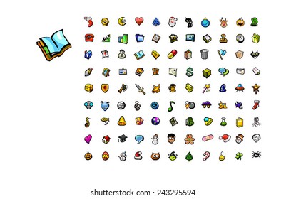 A large set of fun stylistic icons with a strong black outline and a simple web friendly color scheme. These icons look great at any size and are simple enough to be used in very small sizes.
