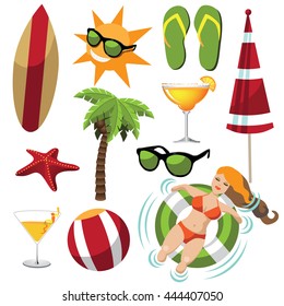 Large set of fun summer icons. EPS 10 vector.