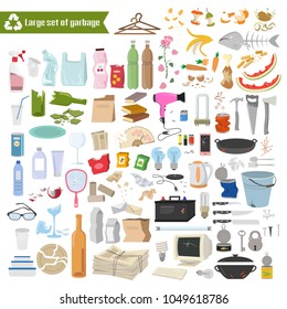 Large set of garbage on white background. Vector illustration.
