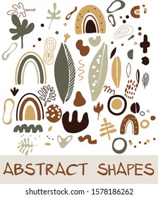 large set of geometric abstract lines, shapes and elements, terracotta trendy colors, geometric art, organic shapes, vector on transparent background