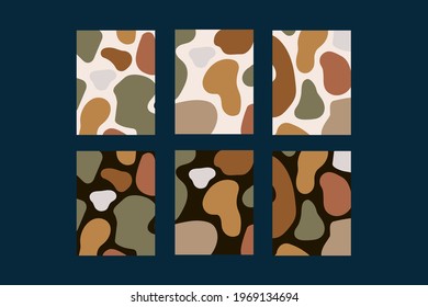 A large Set of golden dot cards. Abstract Vector Collection of trendy beautiful backgrounds. The pattern is yellow-gold, brown blob. Vector illustration