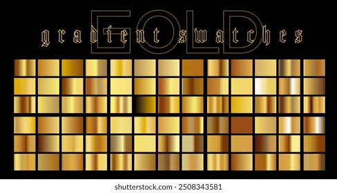 Large set of gradients in gold metallic colors for design and vector illustrations.