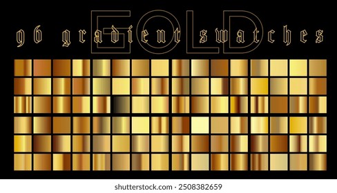 Large set of gradients in gold metallic colors for design and vector illustrations.