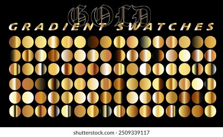 Grande conjunto de gradientes em cores metálicas douradas para ilustrações de design e vetores.