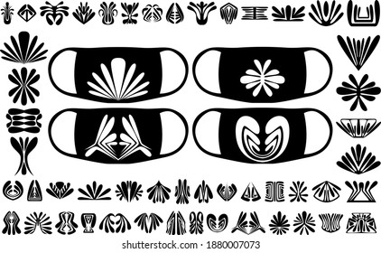 A large set of graphic and abstract illustrations. Prints on medical masks and for other purposes. Vector illustration.