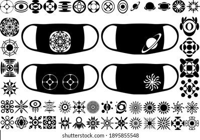 A large set of graphic, abstract illustrations from various planets and the sun. Prints on medical masks and for other purposes. Vector illustration.