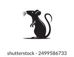 Large set of graphic illustration of a black silhouette of a realistic rat in isolate on a white background. Vector illustration