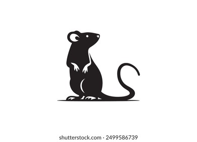 Large set of graphic illustration of a black silhouette of a realistic rat in isolate on a white background. Vector illustration
