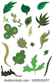 A large set of green leaves of trees, grass.