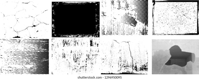 Large set of Grunge Black and White Distress Texture .Wall Background .Vector 
