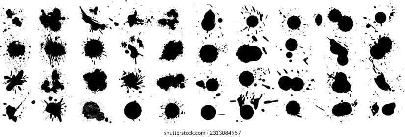 Gran conjunto de texturas gruesas. manchas de sangre, salpicaduras de goteo de pintura líquida y manchas de tinta. Ilustración del vector