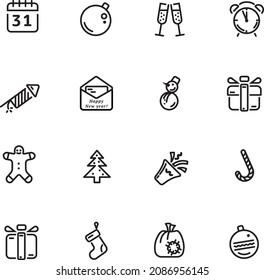Gran conjunto de celebraciones dibujadas a mano Iconos de invierno, celebración, año nuevo