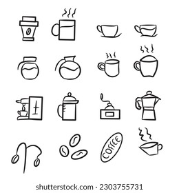 Large set of hand drawn coffee doodles:drinks,beans and other objects,vector illustration eps10