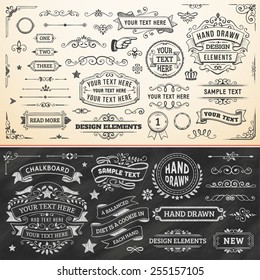 Large set of hand drawn design elements. Vector format.