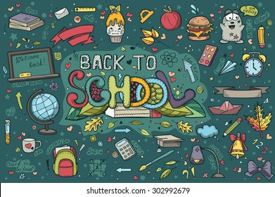 A large set of hand-drawn doodles back to school