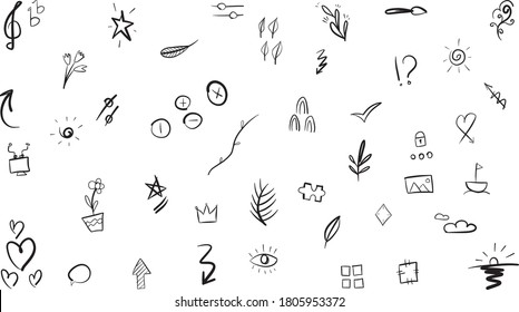 Large set of handmade vector Doodle icons. For presentations, banners, design and creativity