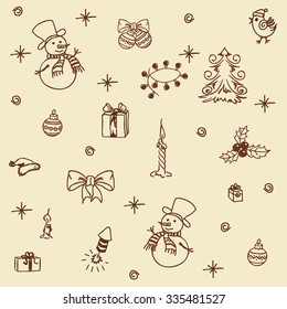 A large set of handwritten doodles Christmas elements.