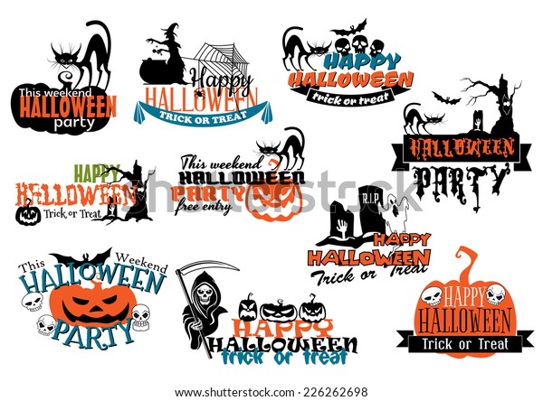 Large Set Happy Halloween Vector Banners のベクター画像素材 ロイヤリティフリー