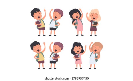 Large Set of Happy Schoolchildren. The teenagers are happy. Suitable for school or vacation design. Isolated. Vector.