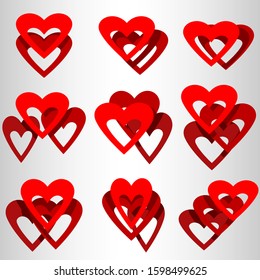 A large set of heart images. Various icons of hearts. Vector image.