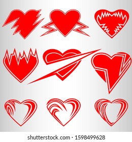 A large set of heart images. Various icons of hearts. Vector image.