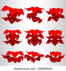 A large set of heart images. Various icons of hearts. Vector image.
