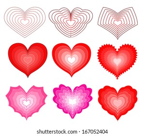 A large set of hearts for Valentine's day with a blend