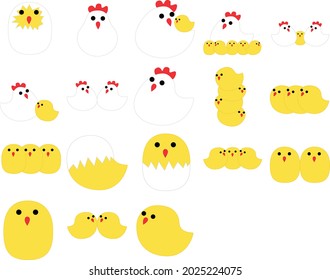 Large set of hens and chickens