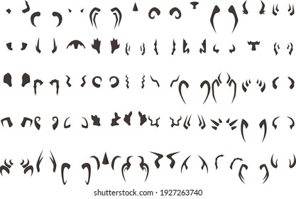 A large set of horns of various animals, demons and other creatures. Vector illustration.