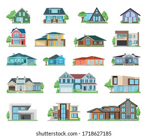 Large set of houses and residences on a white background, vector illustration