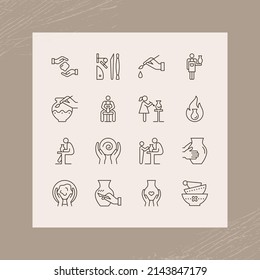 A large set of icons on the theme of pottery. Icons in linestyle for pottery. Vector illustration. EPS 10.