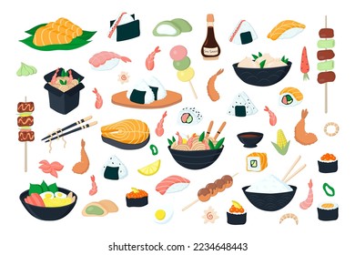 Un gran conjunto de ilustraciones de la comida asiática. ilustración vectorial