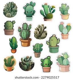 un gran conjunto de ilustraciones de lindos cactus de dibujos animados y suculentos con caras graciosas en ollas y con mensajes de texto de amigos de plantas. puede utilizarse para postales, invitaciones o como pegatina