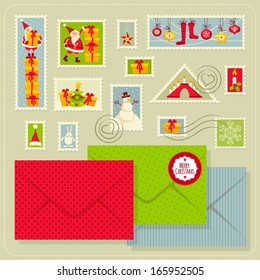 Large set of images with envelopes and stamps. Merry Christmas!