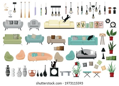 Large set of interior items. Vector illustration.