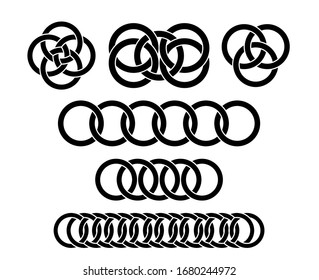 Un gran conjunto de círculos interconectados. Elemento de círculo geométrico de entrelazado abstracto. Vector.