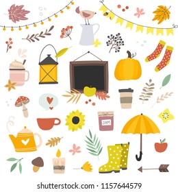 Large set of isolated fall vector elements. Autumn illustrations 