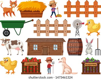 Large set of isolated farm objects illustration