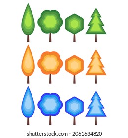 Large set of isolated icons of trees in high resolution. Easy editable vector illustration.