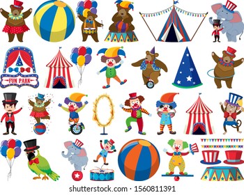 Large set of isolated objects of circus illustration