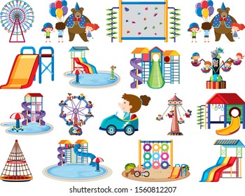 Large set of isolated objects of kids and circus illustration